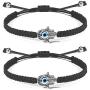 SUNSH 2Pcs Hamsa Hand Evil Eye Bracelets for Women Teen Girl Boy Couple Kabbalah Adjustable Rope Lucky Jewelry Wish Protection String Family Husband Wife Boyfriend Girlfriend Friendship Gifts