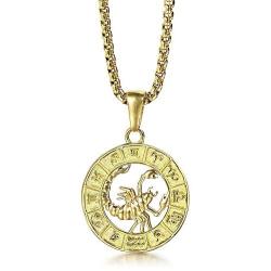 Trendsmax Astrology Constellation Horoscope Zodiac Pendant Necklace for Women Mens Gold Plated Stainleess Steel 22inch Box Chain