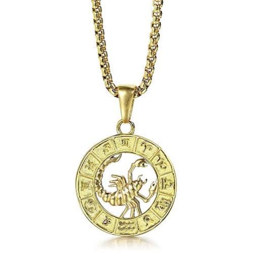 Trendsmax Astrology Constellation Horoscope Zodiac Pendant Necklace for Women Mens Gold Plated Stainleess Steel 22inch Box Chain