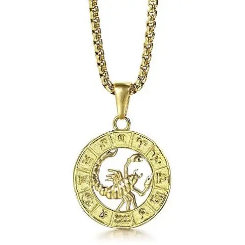 Trendsmax Astrology Constellation Horoscope Zodiac Pendant Necklace for Women Mens Gold Plated Stainleess Steel 22inch Box Chain