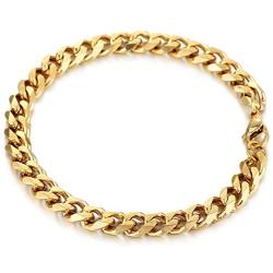 Trendsmax 7mm Mens Women Chain Gold Silver Black Stainless Steel Curb Cuban Link Chain Bracelet 7-11inch