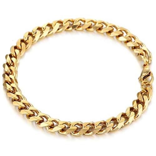 Trendsmax 7mm Mens Women Chain Gold Silver Black Stainless Steel Curb Cuban Link Chain Bracelet 7-11inch