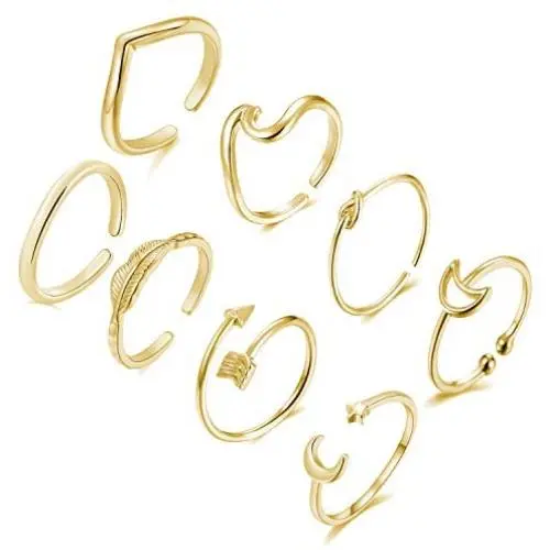 YANCHUN Simple Open Rings Set for Women Stackable Thumb Rings Set Love Knot Arrow Wave Ring for Girls YANCHUN Simple Open Rings Set for Women Stackable Thumb Rings Set Love Knot Arrow Wave Ring for Girls