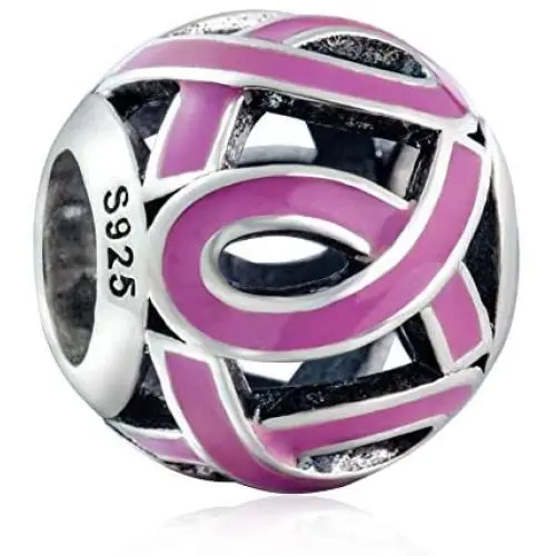 Pink Ribbon Charm Breast Cancer Awareness Charm Beads Sterling Silver European-Style Bead Charm