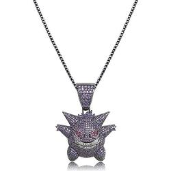 MOLEK Hip Hop Jewelry 3 Colors Gengar Pendant Necklace Iced Out Charm with 24 inch Rope Chain for Men Women