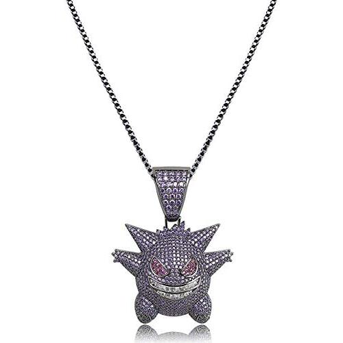 MOLEK Hip Hop Jewelry 3 Colors Gengar Pendant Necklace Iced Out Charm with 24 inch Rope Chain for Men Women