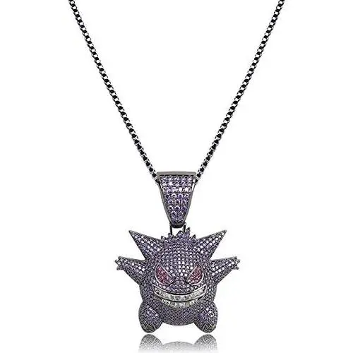 MOLEK Hip Hop Jewelry 3 Colors Gengar Pendant Necklace Iced Out Charm with 24 inch Rope Chain for Men Women MOLEK Hip Hop Jewelry 3 Colors Gengar Pendant Necklace Iced Out Charm with 24 inch Rope Chain for Men Women