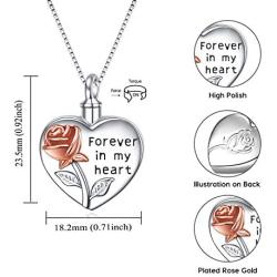 YFN Sterling Silver Rose Flower Urn Necklace for Ashes Cremation Jewelry for Ashes of Loved Ones Keepsake (Rose Urn Necklace)