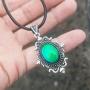 Mood Stone in Antique Sterling Silver Finish Gothic Flower Pattern Pendant Magic Color Change Leather Necklace Mood Necklace