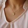 Disc Initial Necklaces for Women Girls,18K Gold Plated Round Disc Double Side Engraved Rose Flower Necklace Initial Adjustable Personalized Alphabet Letter Pendant for Women