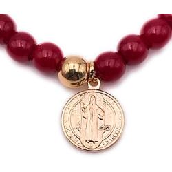 LESLIE BOULES Saint Benedict Red Wine Glass Beads Bracelet Adjustable Genuine Azabache & Blue Evil Eye Protection Jewelry
