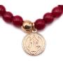 LESLIE BOULES Saint Benedict Red Wine Glass Beads Bracelet Adjustable Genuine Azabache & Blue Evil Eye Protection Jewelry