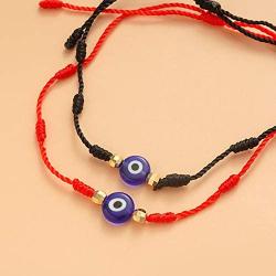 EunWow Womens 2pcs 7 Knot Evil Eye Bracelet Lucky Hand Painted Evil Eye Bracelet Adjustable Bracelet Friendship Bracelet Gift for Women