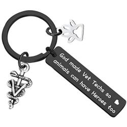 CENWA Veterinarian Gift Vet Tech Appreciation Gift Medical Veterinarian Caduceus KeychainI God Made Vet Techs So Animals Can Have Heroes Too Veterinary Medicine Graduation Gift