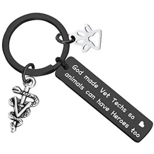 CENWA Veterinarian Gift Vet Tech Appreciation Gift Medical Veterinarian Caduceus KeychainI God Made Vet Techs So Animals Can Have Heroes Too Veterinary Medicine Graduation Gift