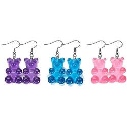 RUIZHEN 3 Pairs Set Creative Cute Gummy Bear Dangle Earrings Cartoon Dangle Earrings