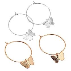 2 Pairs Elegant Scrub Butterfly Hoop Earrings Gold Silver Butterfly Dangle Earrings Bohemian Charm Animal Butterfly Huggie Drop Earrings Hoop Earrings for Women Girl Jewelry