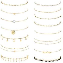 Hanpabum 15 Pcs Layered Choker Necklace for Women Sexy Heart Pear Star Pendant Sliver Gold Chain Choker Jewelry Set Adjustable