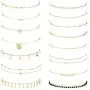 Hanpabum 15 Pcs Layered Choker Necklace for Women Sexy Heart Pear Star Pendant Sliver Gold Chain Choker Jewelry Set Adjustable