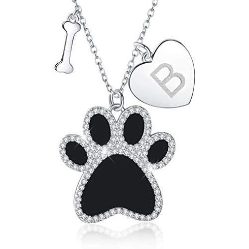 MUATOGIML 925 Sterling Silver Puppy Pet Cat Dog Paw Print Necklace Personalized 26 Letter Alphabet A to Z Initial Cute Animal Pendant Necklaces Jewelry Pet Memorial Gifts for Women