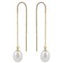 Splendid Pearls 14K Yellow Gold Threader Drop Pearl Earrings 7.5-8mm AA Quality Genuine Freshwater Cultured