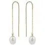 Splendid Pearls 14K Yellow Gold Threader Drop Pearl Earrings 7.5-8mm AA Quality Genuine Freshwater Cultured