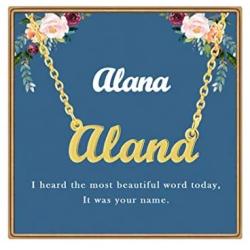 Ldurian Pre-Made Personalized Name Necklace, Custom 18K Gold Plated Nameplate, Jewelry Gift for Women and Girls（with Personalized Gift Card）(Alana)