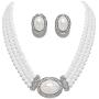 Christina Collection Elegant Multi Layered Strands Cream or White Pearl Crystal Necklace Clip on Earrings Set Gift Bijoux