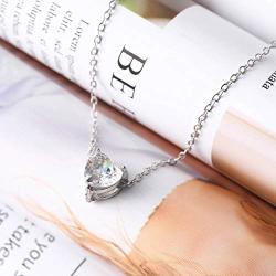 Zoestar Crystal Necklaces Heart Pendant Necklace Love Jewelry for Women (Silver)