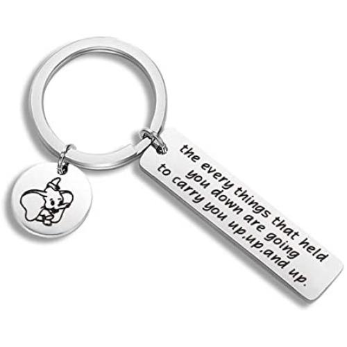 AKTAP Dumbo Inspired Keychain The Every Things That Held You Down are Going to Carry You Up Up and Up Flying Elephant Pendant Keychain Inspirational Graduation Gift