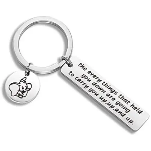 AKTAP Dumbo Inspired Keychain The Every Things That Held You Down are Going to Carry You Up Up and Up Flying Elephant Pendant Keychain Inspirational Graduation Gift