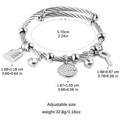 HZMAN Key Padlock Steel Cable Bracelet Stainless Steel Cuff Ladies Cubic Zirconia Bracelet Wristband