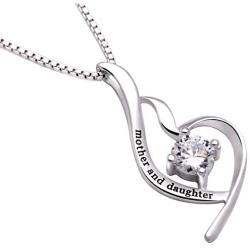 ALOV Jewelry Sterling Silver Mother and Daughter Cubic Zirconia Pendant Necklace