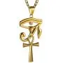 HZMAN Gold Stainless Steel Eye of Horus Egypt And Coptic Ankh Cross Religious Pendant Necklace 24'' Figaro Chain