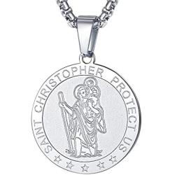 FaithHeart Saint Christopher/Jude/Joseph/Anthony/Thomas/Benedict/Patrick Necklace Stainless Steel Catholic Patron Saints Medal Jewelry Blessings Amulet Customize Available