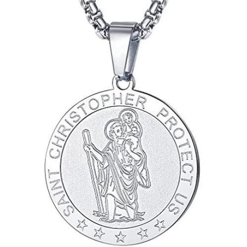 FaithHeart Saint Christopher/Jude/Joseph/Anthony/Thomas/Benedict/Patrick Necklace Stainless Steel Catholic Patron Saints Medal Jewelry Blessings Amulet Customize Available