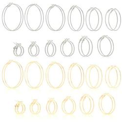 Hoop Earrings Set for Women (Gold, Silver, 24 Pairs)