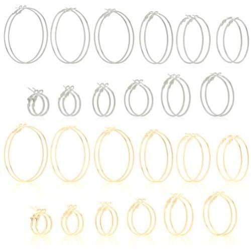 Hoop Earrings Set for Women (Gold, Silver, 24 Pairs)