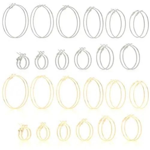 Hoop Earrings Set for Women (Gold, Silver, 24 Pairs) Hoop Earrings Set for Women (Gold, Silver, 24 Pairs)