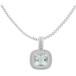 Dazzlingrock Collection 14K 7 MM Cushion Cut Ladies Halo Style Pendant (Silver Chain Included), White Gold