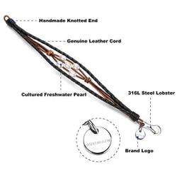 WESTMIAJW Braided Leather Wrap Bracelet for Women Girls Pearls Leather Bracelets Jewelry 18.5/20cm