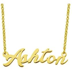 LoEnMe Jewelry Ashton Name Necklace Custom Personalized in Gold Plate Gift for Women Girls Couple