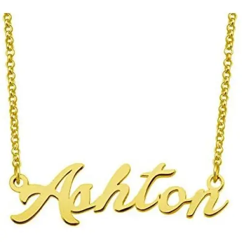 LoEnMe Jewelry Ashton Name Necklace Custom Personalized in Gold Plate Gift for Women Girls Couple