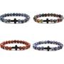 Fuqimanman2020 8 Pcs Cross Beads Bracelet Set 8mm Lava Rock Tiger Eye Stone Bracelets Turquoise Natural Stone Stretch Elastic Healing Bracelets for Women Girls Jewelry