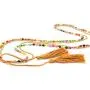 Turquoise Tassel Strand Necklace and Bracelet Gold Beads Brown Cotton Strings Long Statement Fashion Jewelry