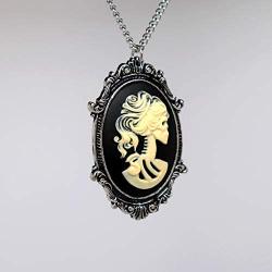 Gothic Lolita Skull Cameo in Pewter Frame Pendant Necklace