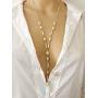 CrazyPiercing Y-Shape Necklace, Long Pearl Teardrop Pendant Necklace Chain for Women Girls, 24Inch