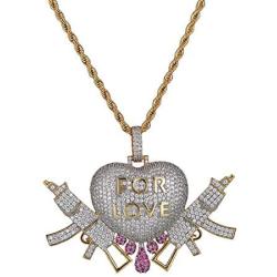 MOCA Jewelry Hip Hop Iced Out Love Heart Pendant Couple 18K Gold Plated Necklace, Gift Idea for Lover Men Women