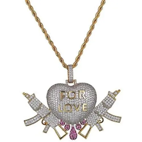 MOCA Jewelry Hip Hop Iced Out Love Heart Pendant Couple 18K Gold Plated Necklace, Gift Idea for Lover Men Women MOCA Jewelry Hip Hop Iced Out Love Heart Pendant Couple 18K Gold Plated Necklace, Gift Idea for Lover Men Women