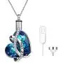AOBOCO Heart URN Necklace S925 Sterling Silver Cremation Necklace for Ashes Embellished with Crystals from Austria, Fine Keepsake Memorial Jewelry for Ashes (Package including a Necklace/Pin/Funnel)